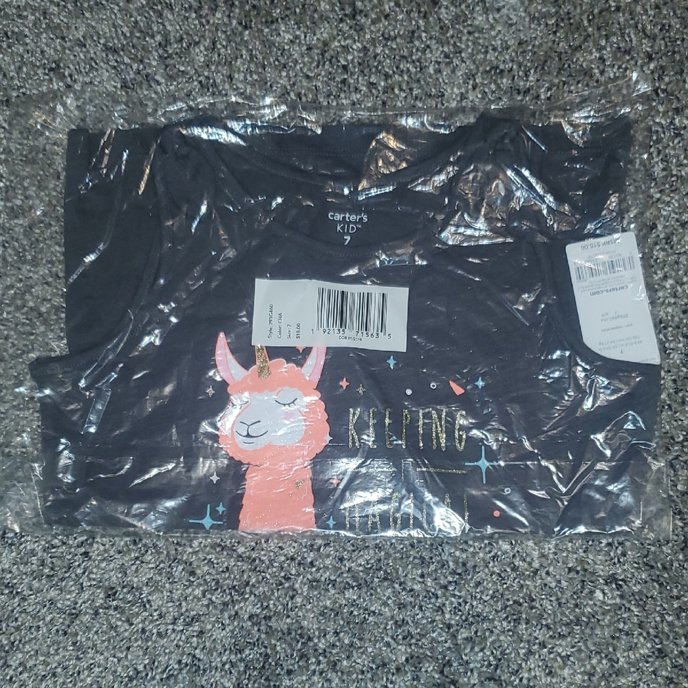 Carter's Black Tee with Pink Llama Graphic
